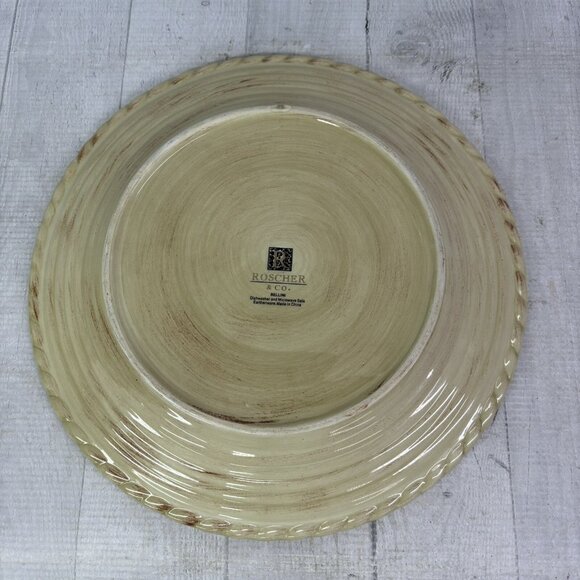Roscher & Co BELLINI CREAM Embossed Rope Ring Earthenware  Dinner Plates Set 4 - Picture 5 of 16
